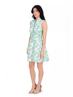 Kensie Green Embroidered Shirt Dress A-Line Sleeveless Pockets Lined Size 6 NWT